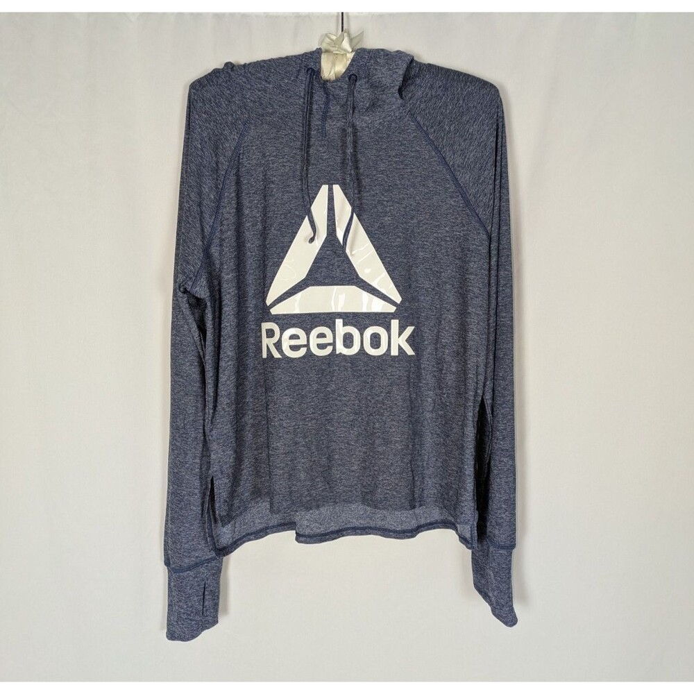 Reebok Hoodie L Women's Blue Long Sleeve Thumbholes Lightweight Athletic Workout